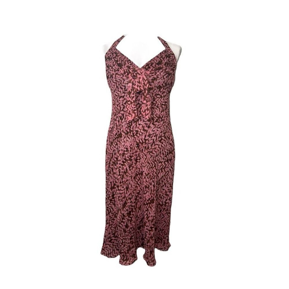 100% Silk Floral Pink/Brown Halter Dress Women’s 12/14